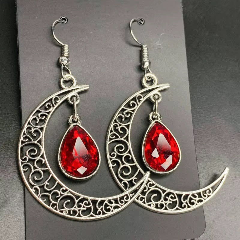 ARETE LUNA PERLA ROJA
