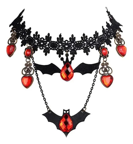 COLLAR MURCIÉLAGO PERLAS ROJA