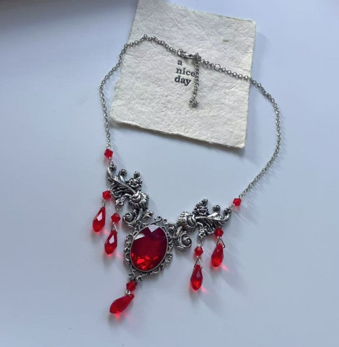 COLLAR PERLA ROJA CON GOTAS