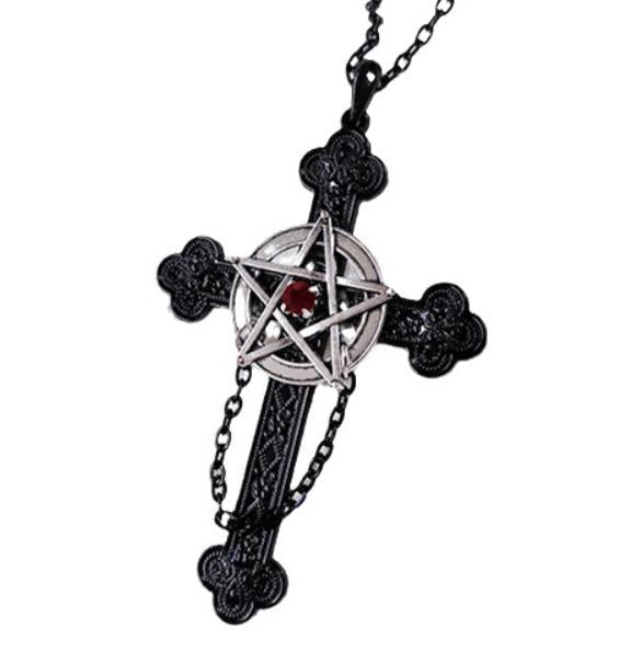 COLLAR CRUZ NEGRO PENTAGRAMA