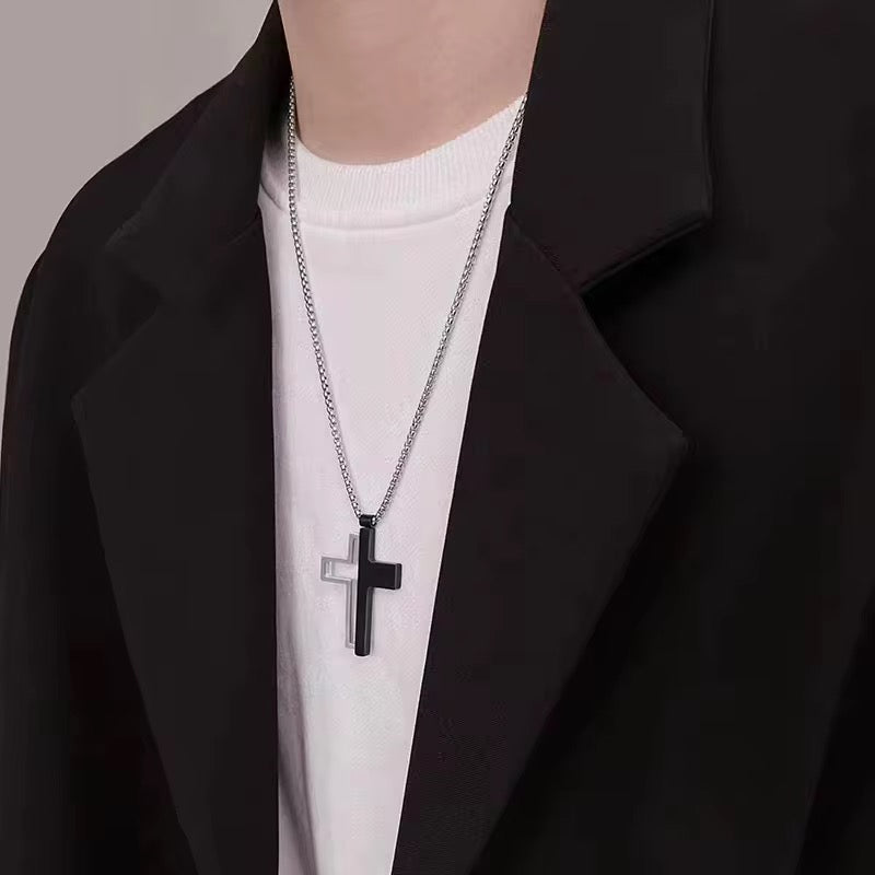 COLLAR CRUZ NEGRO CON PLATEADO