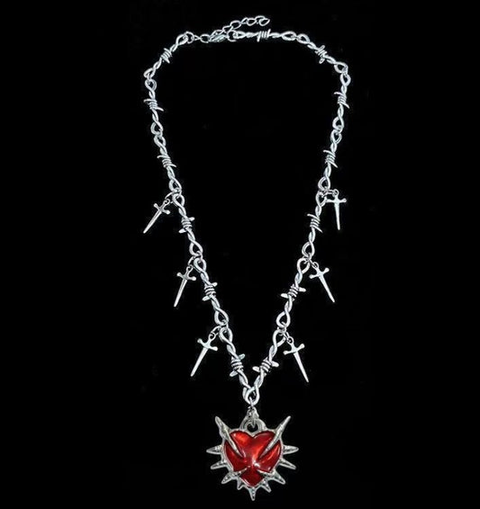 COLLAR CORAZÓN ESPINAS CRUZ