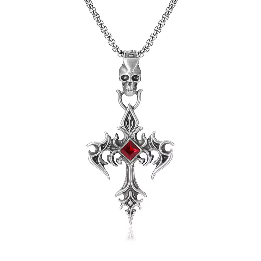 COLLAR CRUZ CALAVERA ROJA