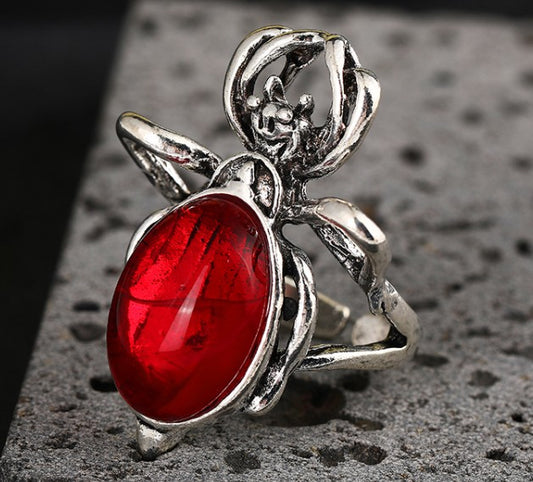 ANILLO ARAÑA PERLA ROJA